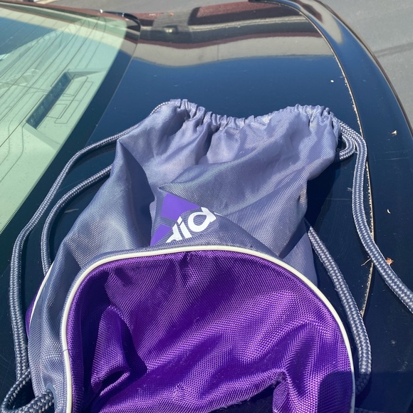 ADIDAS Drawstring Bag Women’s Purple Grayb Mini Backpack Shoe Mesh Gym - Picture 10 of 15